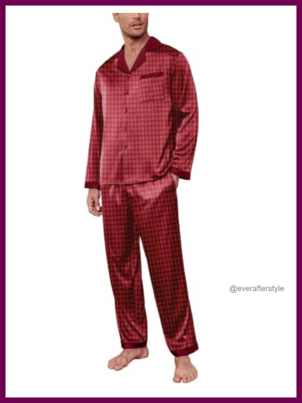 Mens Satin Pajama Set Silky Button Up Long Sleeve Lounge Sleepwear with Pockets